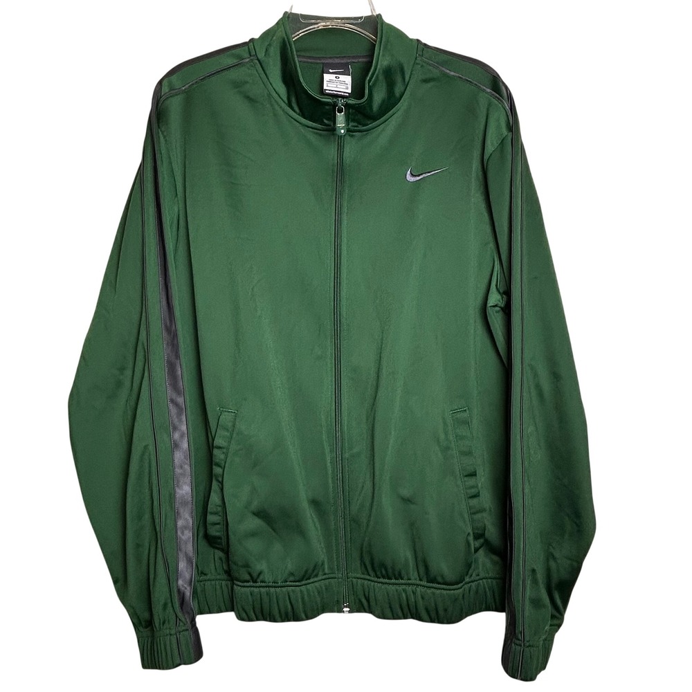 Nike Men Track Jacket Green Polyester Full Zip Athletic Size‎ Small